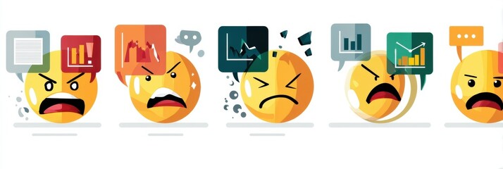 Poster - Angry Emoji Icons Expressing Frustration Over Market Trends in Digital Conversation Bubbles Generative AI