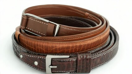 Poster - Two leather belts lying on a white surface