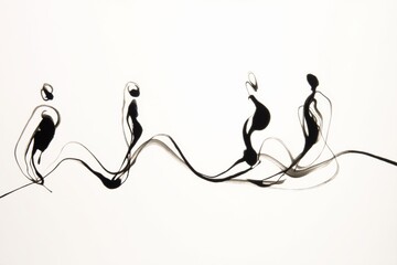 Aufkleber - Abstract Flowing Ink Lines Create Minimal Human Figures in Dynamic Poses Expressing Emotion and Connection Generative AI