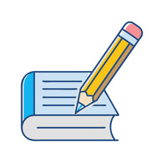 Poster - Illustration of writing in a book with a pencil for education learning and study concept design