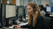 © Konstiantyn Zapylaie - Young caucasian female call center representative focused on computer screen