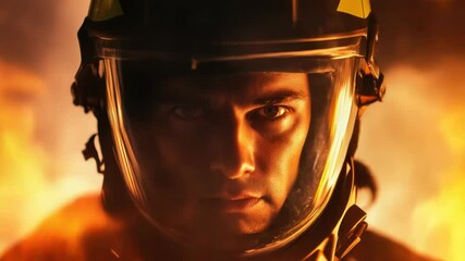 Poster - A firefighter in full protective gear including a helmet and flame-retardant suit, ready for action
