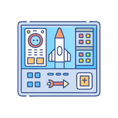 Poster - Rocket launch control panel interface vector, space mission dashboard, spaceship console design