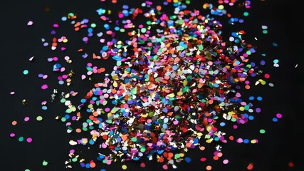Poster - A pile of colorful confetti sprinkles against a dark background, perfect for celebrations and parties