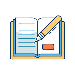 Poster - Open book writing with pen vector illustration for education learning studying concept design