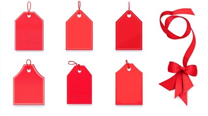 new label collection set. sale tags. discount red ribbons, banners and icons. shopping tags. sale ic