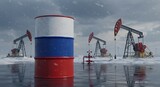 Oil Barrel with Russian Flag on Snowy Siberian Oilfield Platform