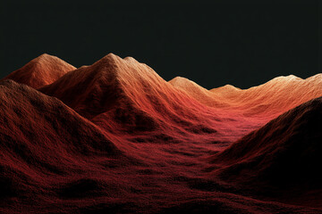 Poster - Red textured mountainscape, dark background, abstract landscape design, evokes feelings of mystery and depth, ideal for dark themes or moody aesthetic