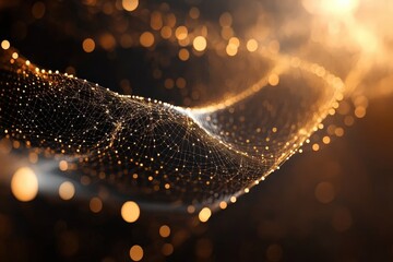 Fototapete - Intricate geometric patterns illuminate a dark space with glowing orange lines and sparkling particles at night