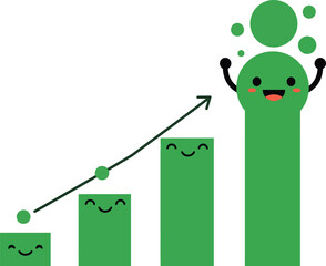 Poster - Growth chart with happy green bars showing positive business progress and success vector illustration 