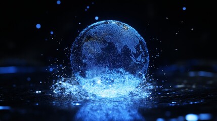 Vector illustrations of Abstract blue futuristic globe digital economic or metaverse with glowing particles around.Digital innovation and technology concepts.