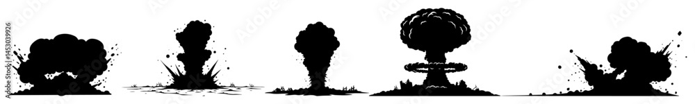 set of explosion blast shapes silhouette laser cutting shape vector ...