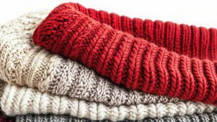 Aufkleber - A stack of knitted sweaters, perfect for showcasing your handmade craft or as a creative prop