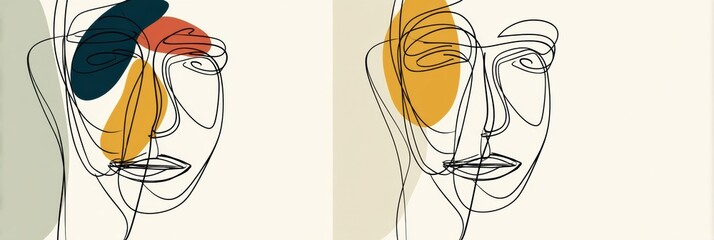 Poster - Continuous Line Portrait Showcasing Abstract Curves of a Mans Face in Modern Art Style With Vibrant Colors Generative AI