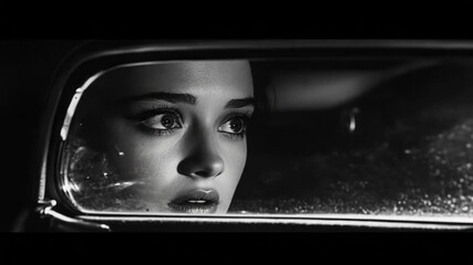 Poster - A woman looks out the window of her car, gazing off into the distance