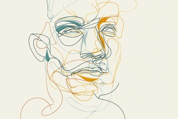 Poster - Continuous Line Portrait of a Mans Face Featuring Abstract Curves and Intricate Details in a Minimalist Style Generative AI