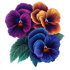 Wall Mural - A stunning arrangement of vibrantly colored pansies in shades of purple orange and blue creating a captivating floral display  The delicate petals lush foliage