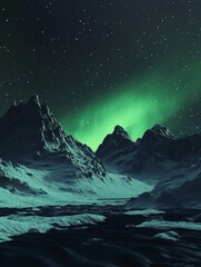 Wall Mural - Northern lights shining over a mountain range, creating a magical landscape under the star-studded night sky.