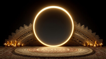 Poster - abstract digital background featuring a glowing circular interface with intricate patterns, represen