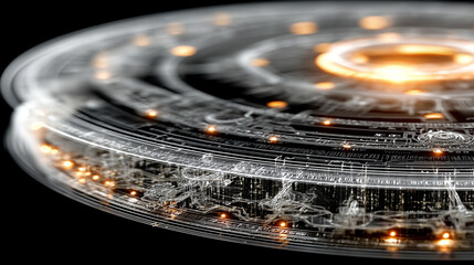 Poster - abstract digital background featuring a glowing circular interface with intricate patterns, represen