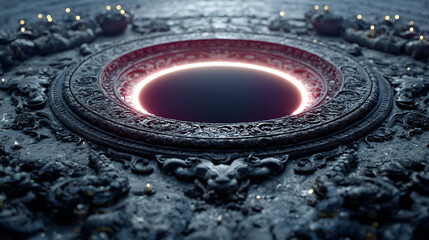 Poster - abstract digital background featuring a glowing circular interface with intricate patterns, represen