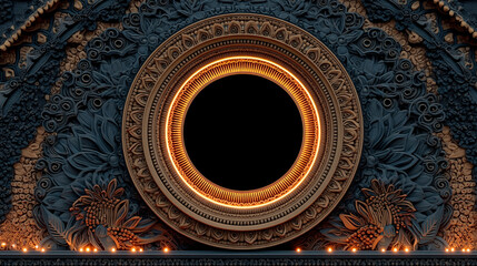 Poster - abstract digital background featuring a glowing circular interface with intricate patterns, represen