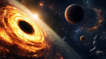 solar system with black hole: the solar system with a distant black hole in the background, its grav