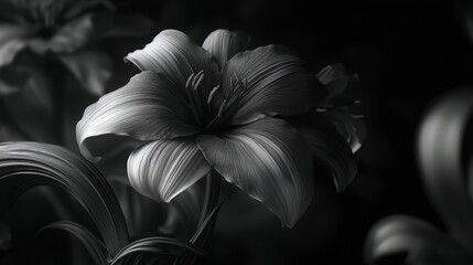 Aufkleber - black and white photo of a flower with a silvery hue. the flower is the main focus of the image, and