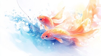 Poster - Colorful fish are chasing bait in a vibrant underwater setting