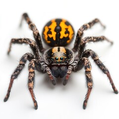 Wall Mural - Closeup of a marbled orb weaver spider a fierce arachnid predator with long spindly legs fierce fangs and a menacing appearance  This creepy crawly creature is a fearsome hunter in the wild