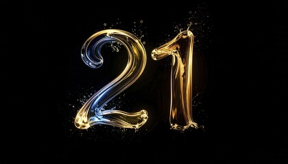 Poster - Glowing Liquid Numbers Representing Twenty-One Celebration