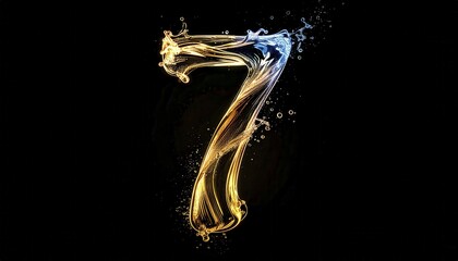 Poster - Sparkling Golden and Blue Number Seven Design