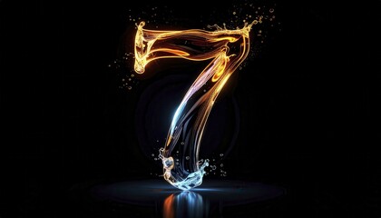 Poster - Illuminated Number Seven in Fluid Motion