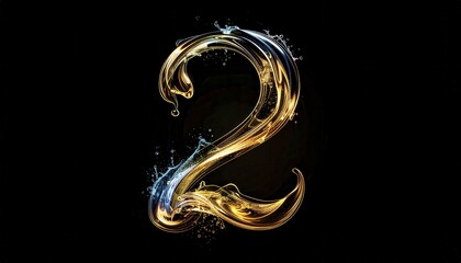 Poster - Golden Liquid Number Two Design with Water Effects