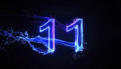 Poster - Vibrant Illuminated Water Splash Graphic Featuring Number Eleven