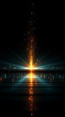 Poster - Bright colorful light radiates from center creating starburst effect. Dark background enhances luminous beam. Abstract design. Optical light effect. Visual art. Futuristic scene. Magical

