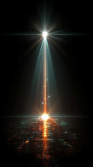 Poster - Bright colorful light radiates from center creating starburst effect. Dark background enhances luminous beam. Abstract design. Optical light effect. Visual art. Futuristic scene. Magical

