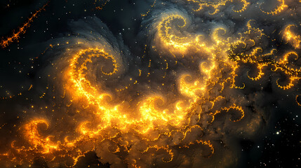 Wall Mural - Dreamy night sky with fluffy clouds and sparkling stars. [Fractal Eden] | Recursive Eden | infinite paradise. Illustration