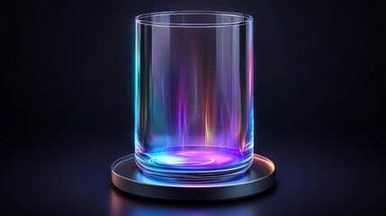 Aufkleber - Glass is sitting on a black surface. The glass is clear and has a purple hue. The surface is illuminated, creating a moody atmosphere