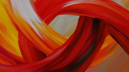Poster - Painting of two red and white lines that are intertwined. The painting has a sense of movement and energy, and the colors are bold and vibrant. The lines seem to be dancing together
