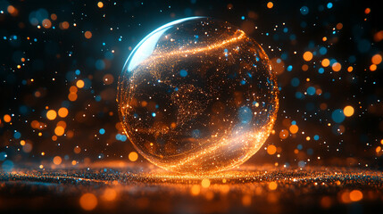 Poster - a glowing globe surrounded by swirling gold, silver, white, and blue energy lines on a radiant backg