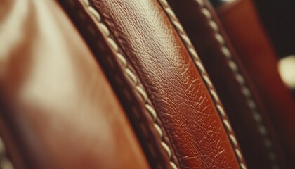 Poster - Close-up view of brown leather detail showing texture stitching and material highlighting a vintage aesthetic