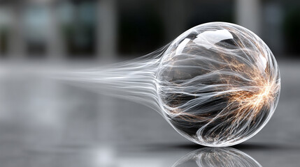 Poster - a glowing globe surrounded by swirling gold, silver, white, and blue energy lines on a radiant backg