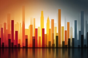 Fototapete - City Skyline Transforming Into a Vertical Bar Chart Illustrating Inflation Trends in Urban Landscapes Generative AI