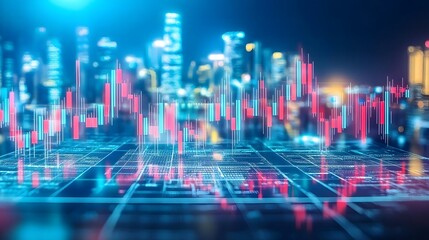 Poster - Vibrant Financial Data Visualization overlay with Urban Skyline Background