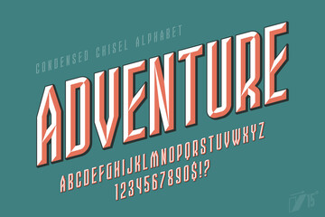 Poster - Chisel letters design, original vintage alphabet style.