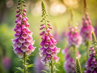 Wall Mural - elegant foxglove cluster: minimalist tilt-shift photography