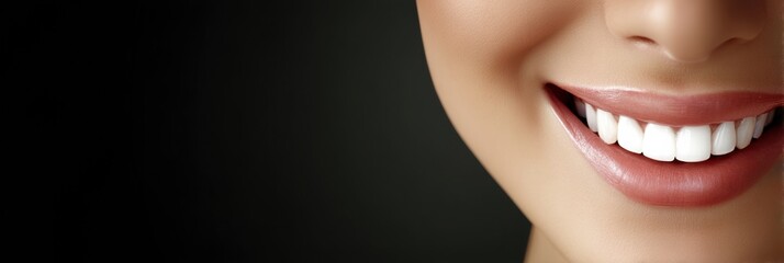 Poster - Bright and Clean Smile Showcasing a Stylized Smile Line With a Shining Implant Highlight Under Soft Lighting Conditions Generative AI
