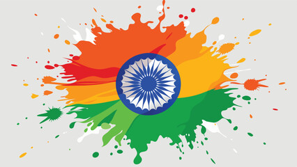 Poster - Colorful abstract vector illustration of Indias national flag with splashes of orange, green, and white, showcasing patriotism and national pride during festivities