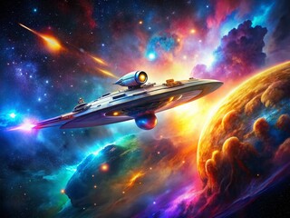 Wall Mural - Futuristic Spaceship Soaring Through Cosmic Nebula - A Stunning Portrait